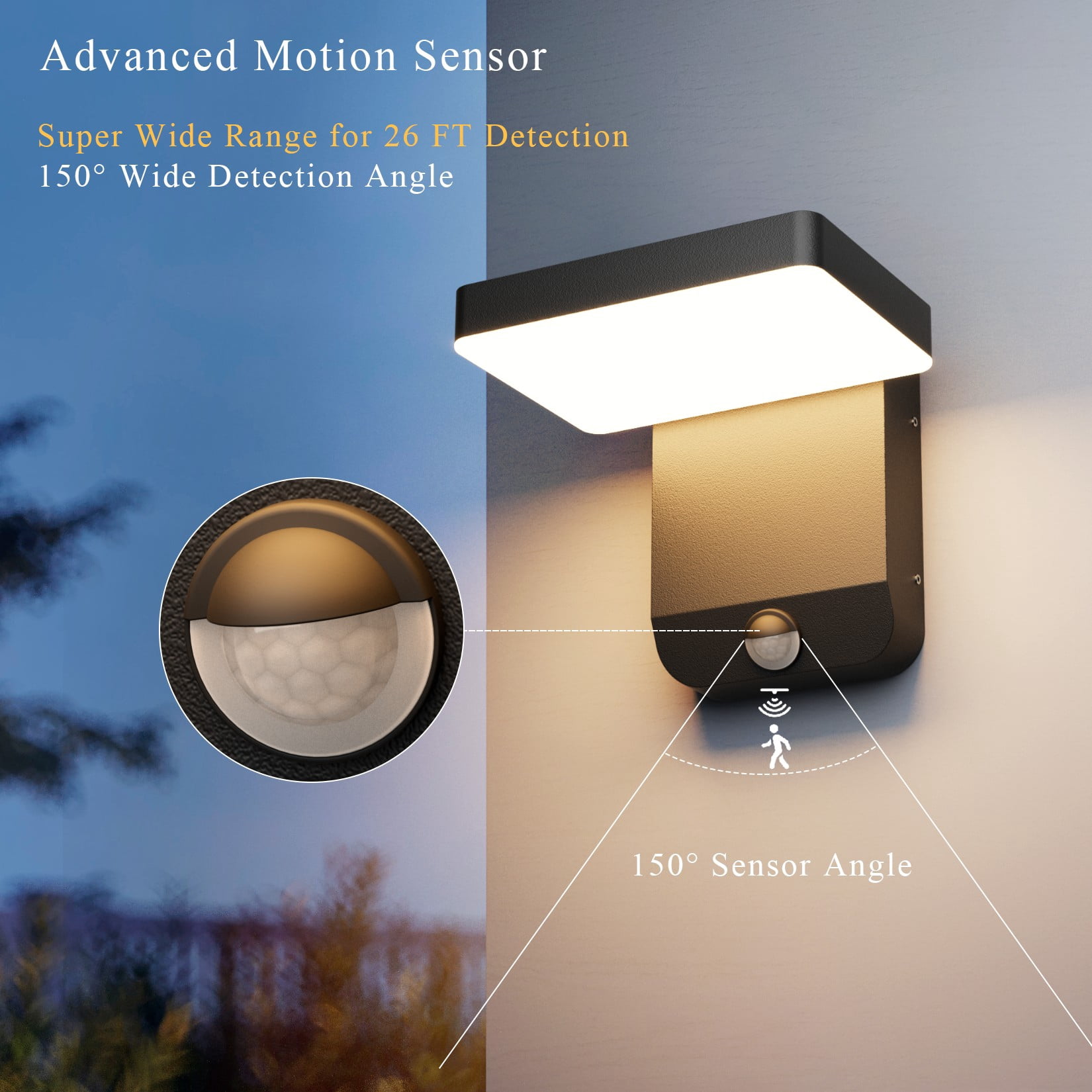 Ralbay Motion Sensor LED Outdoor Wall Lights Set of 2,Modern Black Outdoor Wall Sconce Motion IP65 Waterproof for House Garage 3000K(2 Pack)