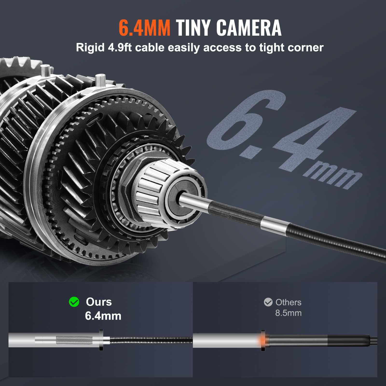 KFFKFF Adaptable Inspection Camera, Bi-directional Endoscope featuring 6.4mm Thin Lens, 5-inch IPS High Definition Screen, 8X Enlargement, 8 LED Lighted Snake Camera for Vehicle Upkeep, Plumbing