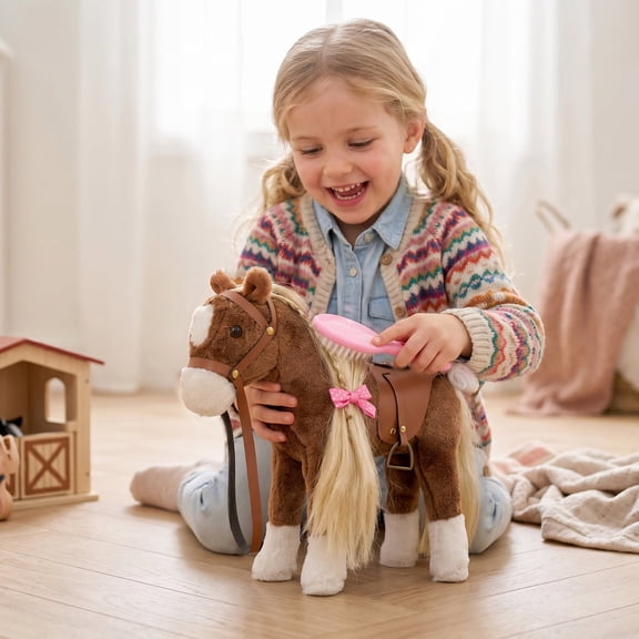 HollyHOME 11 inches Horse Stuffed Animal Stuffed Horse for Imaginative Pretend Play Soft & Cuddly Gift for Kids  Brown