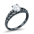 thumbnail image 3 of Solitaire Floral Accent Oval Black Tone CZ Ring 925 Sterling Silver Size 10, 3 of 3