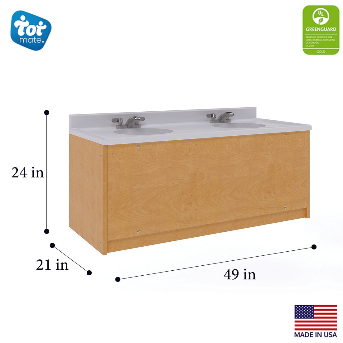 Tot Mate Children's Double Bowl Floor Vanity Sink, Low Height 24", School Bathroom Furniture (Maple)