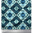 thumbnail image 1 of Soimoi Green Modal Satin Fabric Check & Geometric Print Fabric by the Yard 42 Inch Wide, 1 of 5