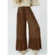 thumbnail image 5 of Pantalones Palazzo Holgados de Playa con Cintura Alta Elástica, Dobladillo con Volantes y Pierna para Mujer Color Café XS, 5 of 7