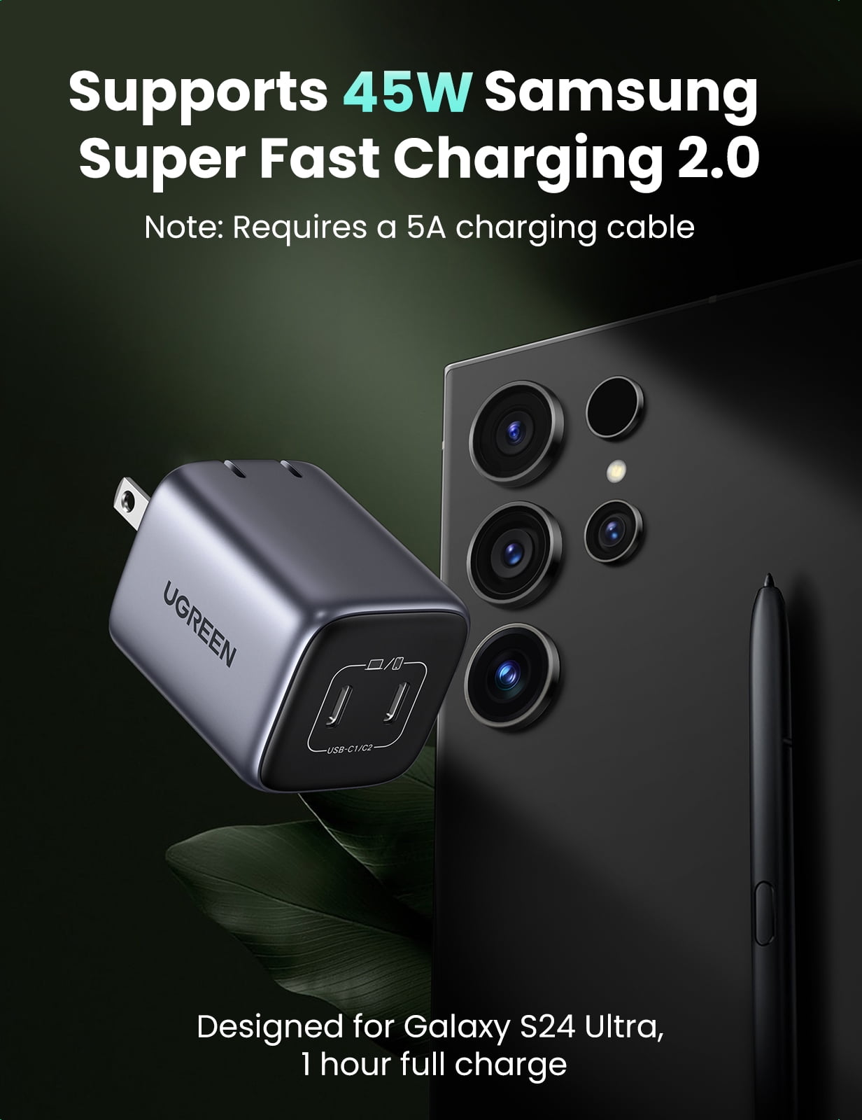 UGREEN Nexode 45W USB C Charger, Fast Charger Compatible for MacBook Air, Compatible for iPhone, Compatible for iPad  and more