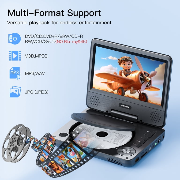 FANGOR Portable DVD Player, 9.5inch Kids CD dvd player with 7in