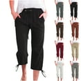 thumbnail image 7 of Feimerou Womens Capris Pant High Waist Comfy Casual Cotton Linen Pants 2025 Summer Casua Lightweight Loose Trousers Drawstring Trim with Pockets, 7 of 7