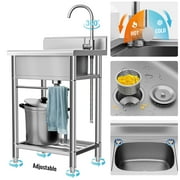 Lafati 23 Stainless Steel Freestanding Utility Sink - Single Bowl with Hot/Cold Water Inlet, NSF Certified for Kitchen, Laundry, Bar