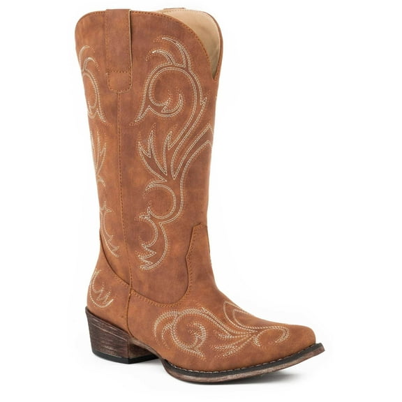 Roper Women's All Over Embroidery Western Boot Snip Toe Tan 8 M US