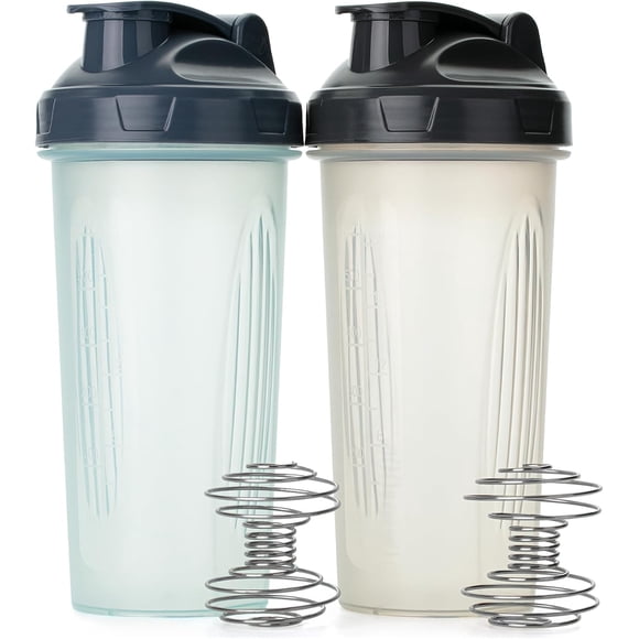 - Shaker Bottles for Protein Mixes, 28 oz, 2 Pack, Clear, Protein Shaker Bottle with Wire Whisk Ball, Blender Bottle