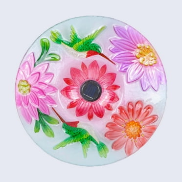Hi-Line Gifts 21" Pink Floral Outdoor Solar Hummingbird bath with Stand