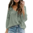 thumbnail image 2 of Njoeus Womens Shirts, Women's Elegant Floral Lace Tunic Tops Plain Button Up T-Shirt Long Sleeve Office Work Chiffon Shirts Blouse, 2 of 5