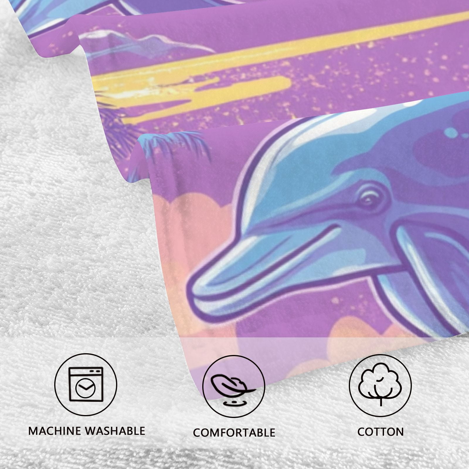 Retro Dolphins Trees Hand Towels Cotton Bath Towels Large Face Towels Absorbent for Bathroom 2 Packs