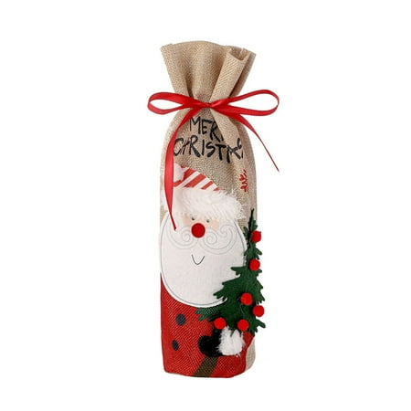 

ibaste Christmas Wine Bottle Cover Santa snowman Print Reusable Wine Bag