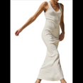 thumbnail image 3 of Vestido Midi de Punto con Cuello en V para Mujer, Informal, Sin Mangas, Ajustado, de Canalé, para Verano y 2025. Beige L, 3 of 10