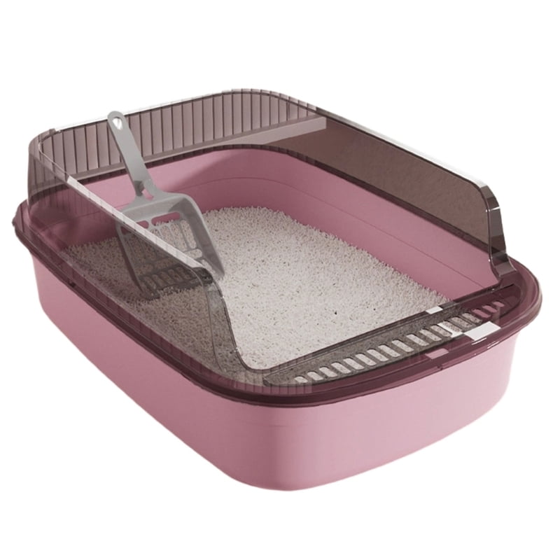 Yiran Thickened Semi Enclosed Splash Proof Cat Litter Box, Peach Pink, Extra Large Size
