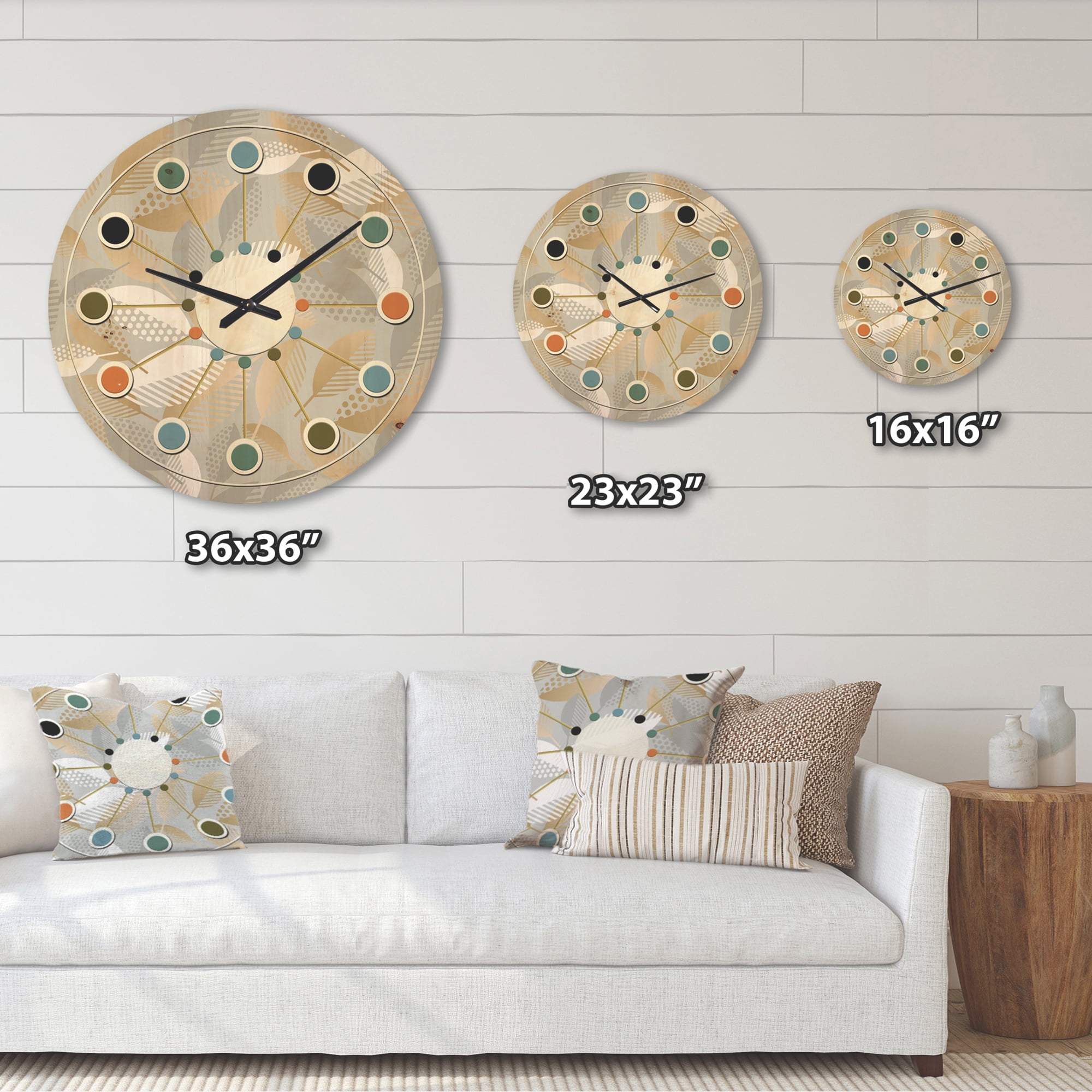 Designart 'Fall Leaves Pattern Luxury Geometric ' Mid-Century Modern Wood Wall Clock
