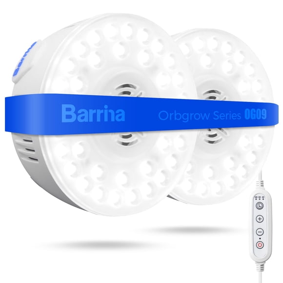Barrina Orbgrow OG09 Puck Grow Light, 5000K 18W(2 x 9W, 270 Watt Equiv), Full Spectrum Plant Light for Indoor Plants, Magnetic & Linkable with Timer, 5 Levels Dimmable fo