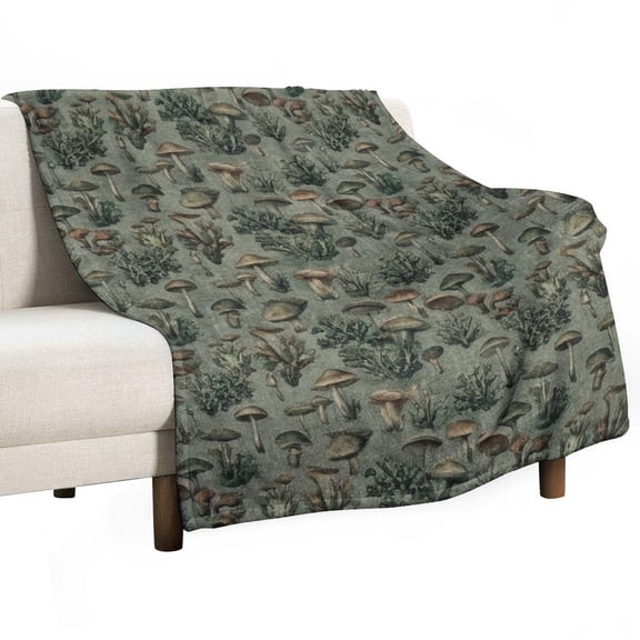 Vintage Mushroom Flannel Throw Blanket, 30"x40" Lightweight 0.65lb Cozy Soft Plush Fleece Blanket for Couch, Travel, Pets