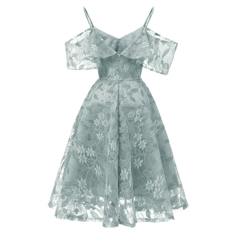 SWSMCLT Women's Wedding Evening Gown Party Cocktail Floral Lace Cold  Shouder Dress Homecoming Dresses Ruffle Sleeve A Line Flowy Blue 4-6 -  Walmart.com