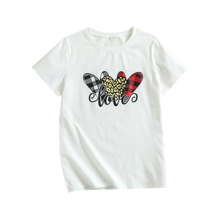 

Mommy and Me T-shirt Plaid and Heart Short Sleeve Crew Neck Tops Summer Cute Family Matching Tees