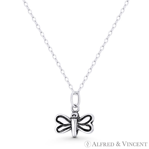 Butterfly Insect Animal Charm 13x13mm (0.5x0.5in) Pendant & Chain Necklace in Oxidized .925 Sterling Silver