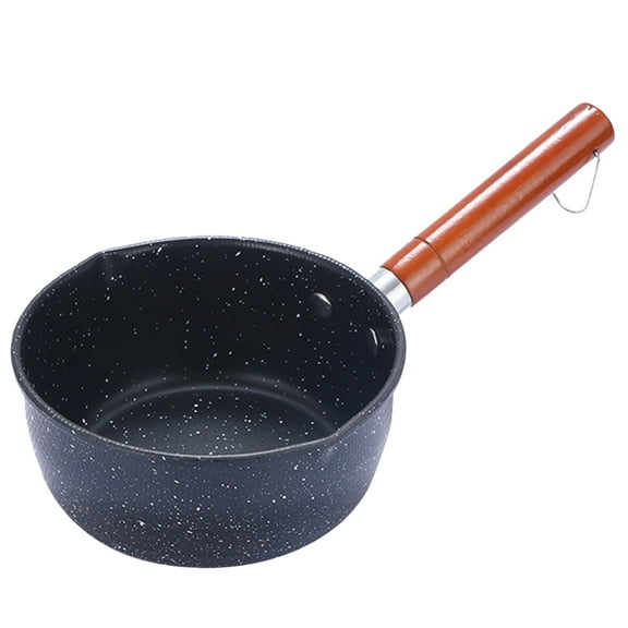 Non-Stick Sauce Pan Soup Pot with Pour Spout Milk Saucepan Wooden Handle Stick Proof Sauce Pan 14cm for Home Kitchen