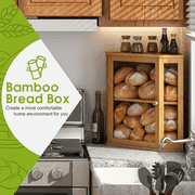 YUCHANG Corner Bread Box for Kitchen Counter, Bamboo Large Capacity Bread Storage Bin with Acrylic Door Panel