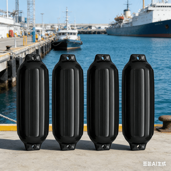 27 Inch Ribbed Boat Fender Dock Bumper 3mm Thick Vinyl Heavy Duty Marine Grade Protection for Pontoon Yacht Sailboat Against Docking Damage UV Resistant Black 8.5 Inch Diameter 4.13 LB