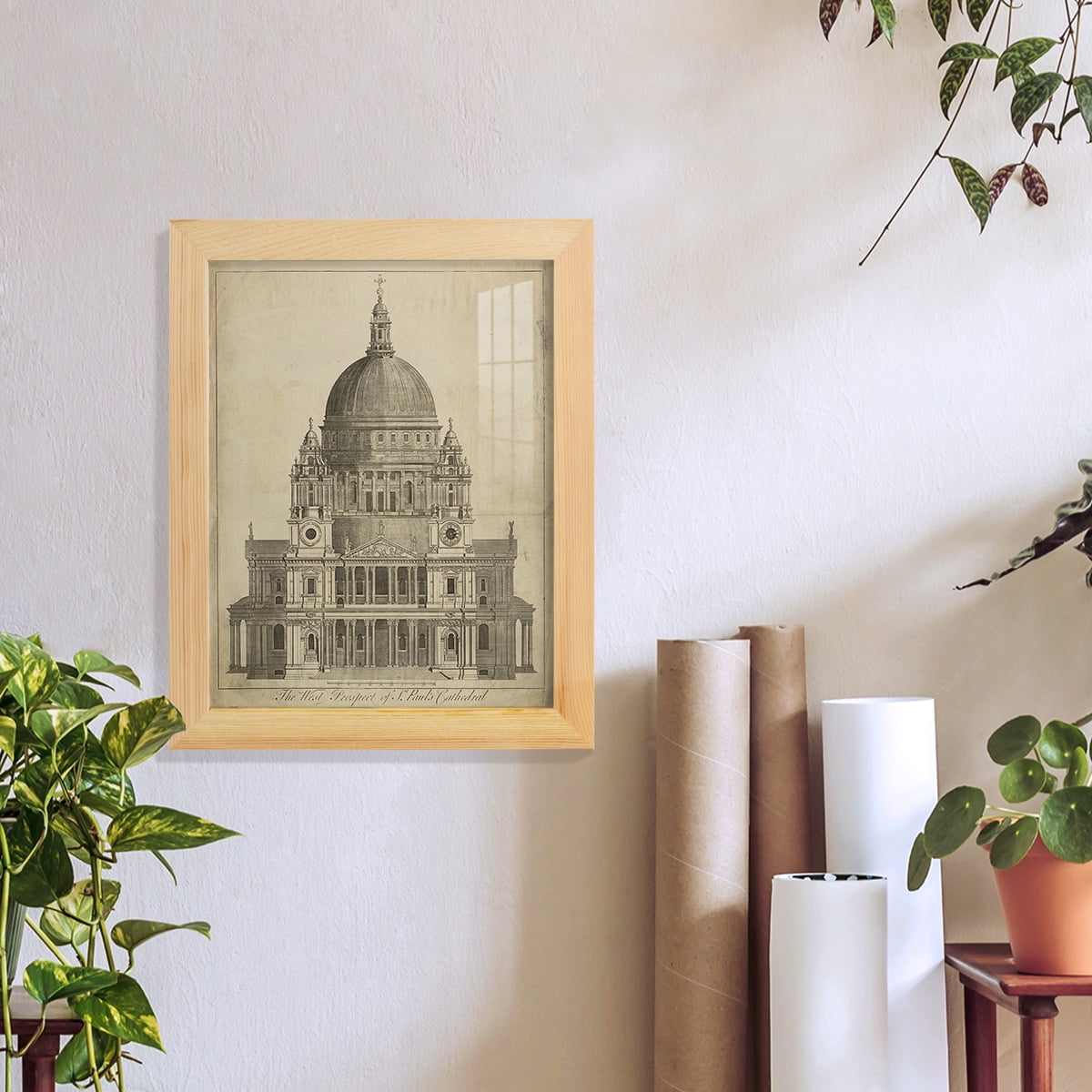 St. Paul's Cathedral -Framed Print w/glass-Natural Wood