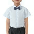 thumbnail image 3 of LittleSpring Kids Button Down Shirt 4T Toddler Boys Short Sleeve Dress Shirt with Bow Tie Solid Light Blue, 3 of 6