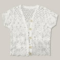 thumbnail image 4 of XIAOCHA Cardigans Sweaters For Women Summer Lightweight Lace Hollow Out Cardigans V Neck Short Sleeve Knit Solid Slim Fit Outwear Coat, 4 of 5