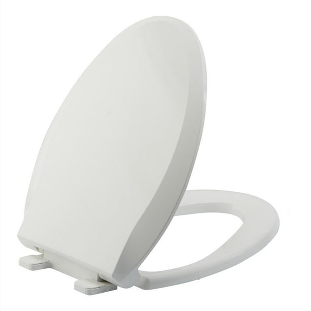 Asiento de inodoro alargado, cierre lento y silencioso, resistente y fácil de limpiar, polipropileno (PP), color blanco