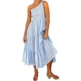 thumbnail image 2 of Liacowi Women Summer One Shoulder Dress Baggy Pleated Sleeveless Strap Flowy Ruffle Beach Party Maxi Dress, 2 of 5