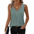 thumbnail image 6 of Women's Eyelet Embroidery Tank Tops with V Neck and Button Down Front Featuring Loose Sleeveless Silhouette Army Green L, 6 of 7
