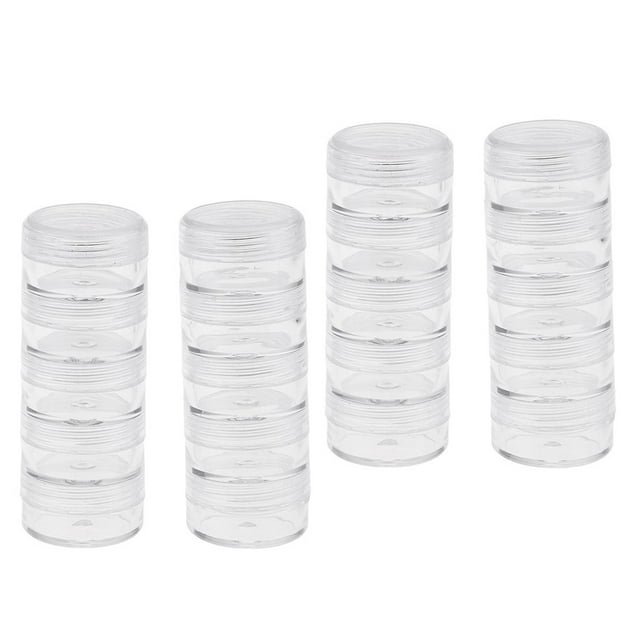 segolike 4Pcs 5 Stacking Beads Containers Clear Screw Top Jar Nail Art Storage Boxes