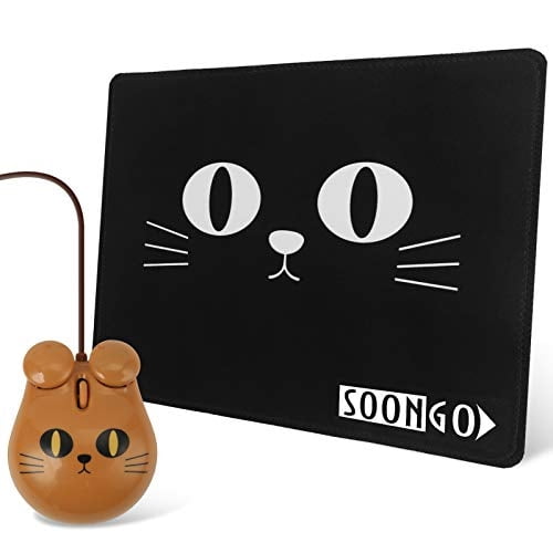 Alfombrilla Ratón y Conjunto Cute Cat SOON GO USB para Computadora Marrón