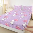 thumbnail image 5 of Manfei Cartoon Kitten King Sheets, Valentine's Day Love Heart Balloon Bedding, Purple, 4 Pieces, 1 Flat Sheet, 1 Fitted Sheet and 2 Pillowcases, 5 of 6