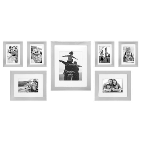 Stonebriar Decorative Stamped Silver 7 Piece Photo Frame Set, Wall Hanging Display