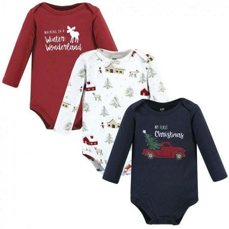 UPC: 0660168183450 | Hudson Baby Infant Boy Cotton Long-Sleeve Bodysuits Boy Holiday Village 6-9 Months