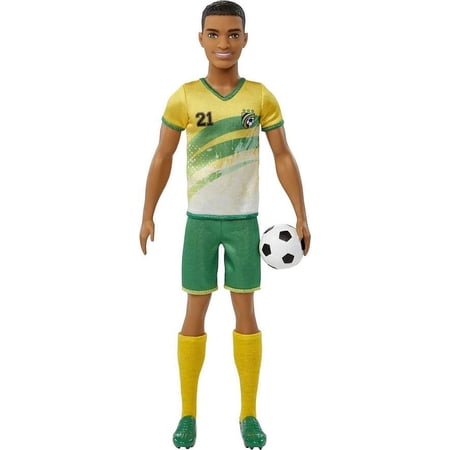 Barbie Careers Ken Fashion Doll & Accessory, Soccer Player with Short Cropped Hair, 21 Uniform, Tall Socks, Cleats & Soccer Ball