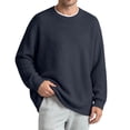 thumbnail image 2 of XUNKUSGA Sweaters for Men Casual Loose Crewneck Long Sleeve Ribbed Cuffs Knit Sweater Comfortable Stretch Fall Sweaters Classic Solid Color Men's Sweaters Navy XL, 2 of 8