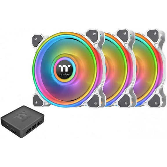 Thermaltake Riing Quad CL-F101-PL14SW-B 140mm RGB LED Radiator Fan White 3 Pack