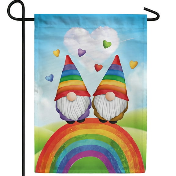 America Forever Rainbow Gnomes Garden Flag, 12.5 x 18 inch Double Sided, Colorful Pointed Hats Banner, Happy Rainbow Decor, Cheerful Yard Sign Outdoor Decoration