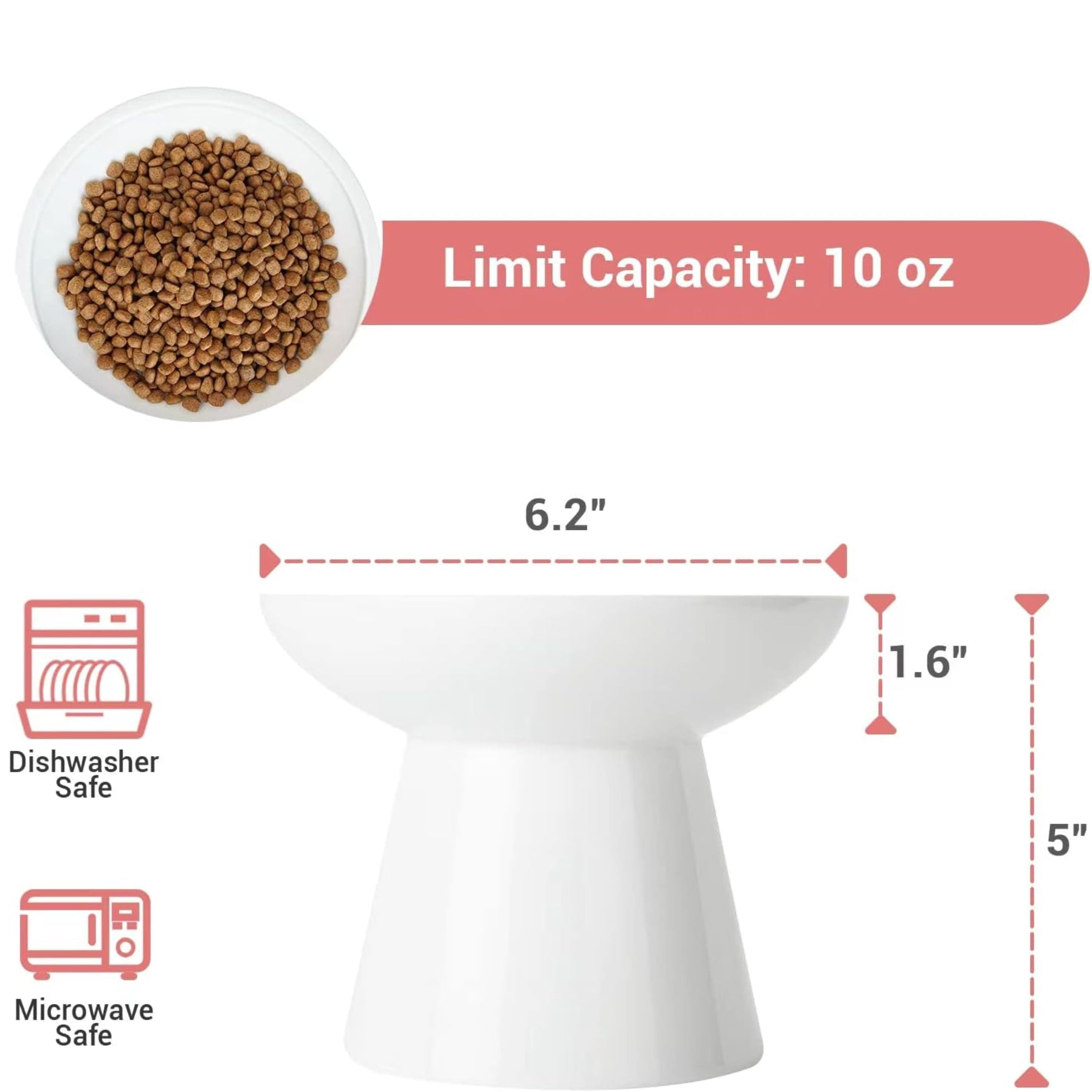 2-Pack Elevated Ceramic Cat Bowls, 10oz Raised Pet Food and Water Dishes, Whisker-Friendly Wide Shallow Design, Non-Slip Base, Microwave & Dishwasher Safe, For Cats and Small Dogs