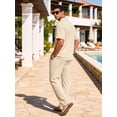 thumbnail image 3 of RICHCOIN Men's 2 Piece Beige Summer Beach Button Down Shirt & Pant Outfit Set Size L, 3 of 7