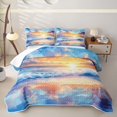 thumbnail image 2 of jejeloiu Sunset Beach Wave Quilt Full,Colorful Sky Full Bedspread Sets For Boys,Orange Blue,3-Piece, 2 of 7