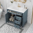thumbnail image 3 of PORKISS 36" Bathroom Vanity with Ceramic Sink, Freestanding Bathroom Storage Cabinet with Flip-Out Drawer, 3 Drawers and 2 Doors, Wood Bathroom Vanity Cabinet with Gold Hardware, Blue Grey, 3 of 12