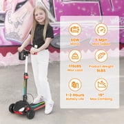 SIMATE Electric Scooter for Kids Ages 4-10,Thumb Accelerator, LED Lights LCD Screen, 3 Adjustable Height & 3 -Wheels Electric Scooter for Girls/Boys,5mph
