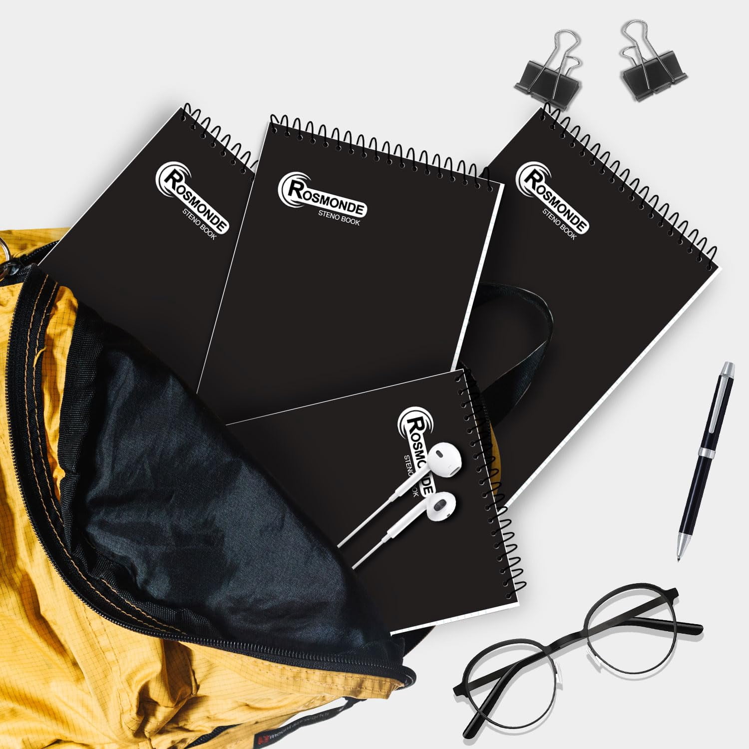 Rosmonde Spiral Steno Pads 12 Pack, 6 x 9 in, Gregg Ruled, 80 Sheets (160 Pages), Top Spiral Notebook, Black Cover, Bulk Steno Pads for Business, Office & Professional Use