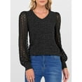 thumbnail image 5 of Cogild Women V-Neck Ribbed Knit Sweaters for Womens with Puff Lace Long Sleeves Shirts Top for Office Everyday Wear, 5 of 6